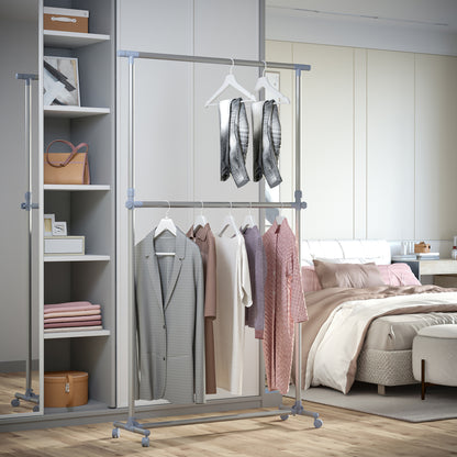 Adjustable Height and Width Coat Rack Stand, 4 Swivel Wheels, Stainless Steel and ABS, 165x48x180cm