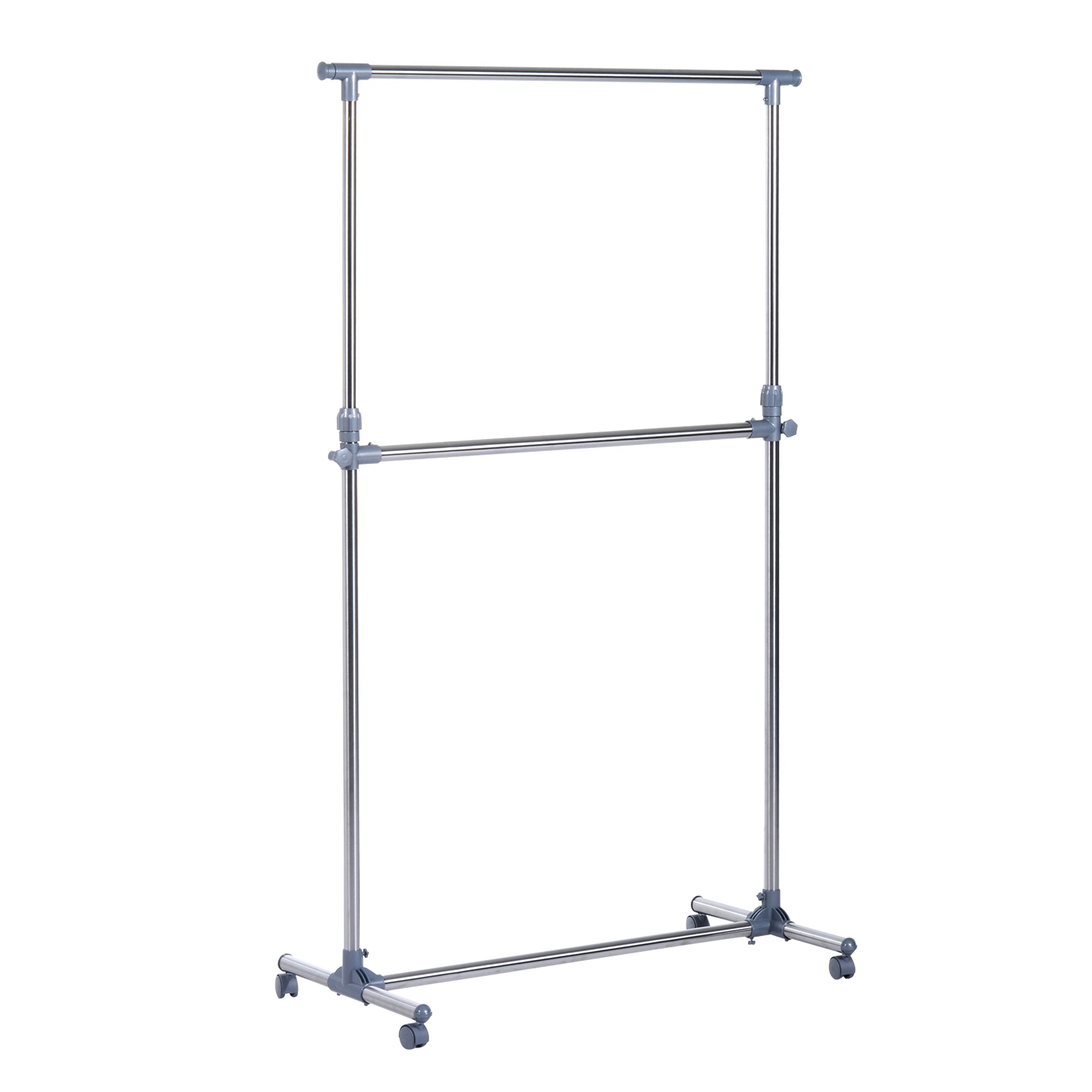 Adjustable Height and Width Coat Rack Stand, 4 Swivel Wheels, Stainless Steel and ABS, 165x48x180cm