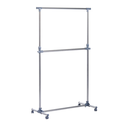 Adjustable Height and Width Coat Rack Stand, 4 Swivel Wheels, Stainless Steel and ABS, 165x48x180cm