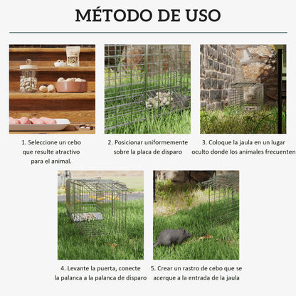 Foldable Live Animal Trap 66x24x30.5 cm Wire Capture Cage with Door and Handle for Rabbits Cats Rats Rodents Silver