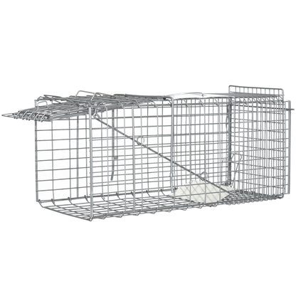 Foldable Live Animal Trap 66x24x30.5 cm Wire Capture Cage with Door and Handle for Rabbits Cats Rats Rodents Silver