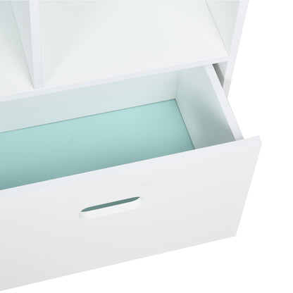 Children's Wooden Bookshelf House-Shaped Bookcase with 8 Open Compartments and 2-Color Drawer 82x30x126 cm White