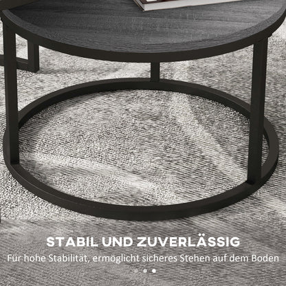Round Coffee Table 2-Piece Set Stackable Side Table with Metal Frame, Living Room Table with Marble Effect Coffee Table for Living Room Bedroom 78.5 x 78.5 x 46.5 cm Black