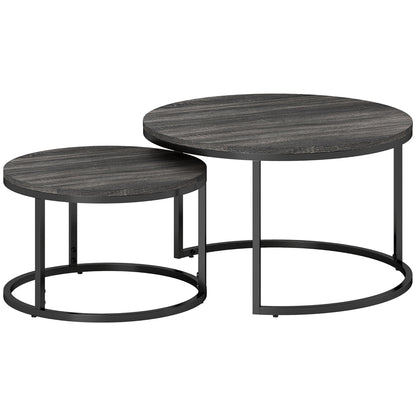 Round Coffee Table 2-Piece Set Stackable Side Table with Metal Frame, Living Room Table with Marble Effect Coffee Table for Living Room Bedroom 78.5 x 78.5 x 46.5 cm Black