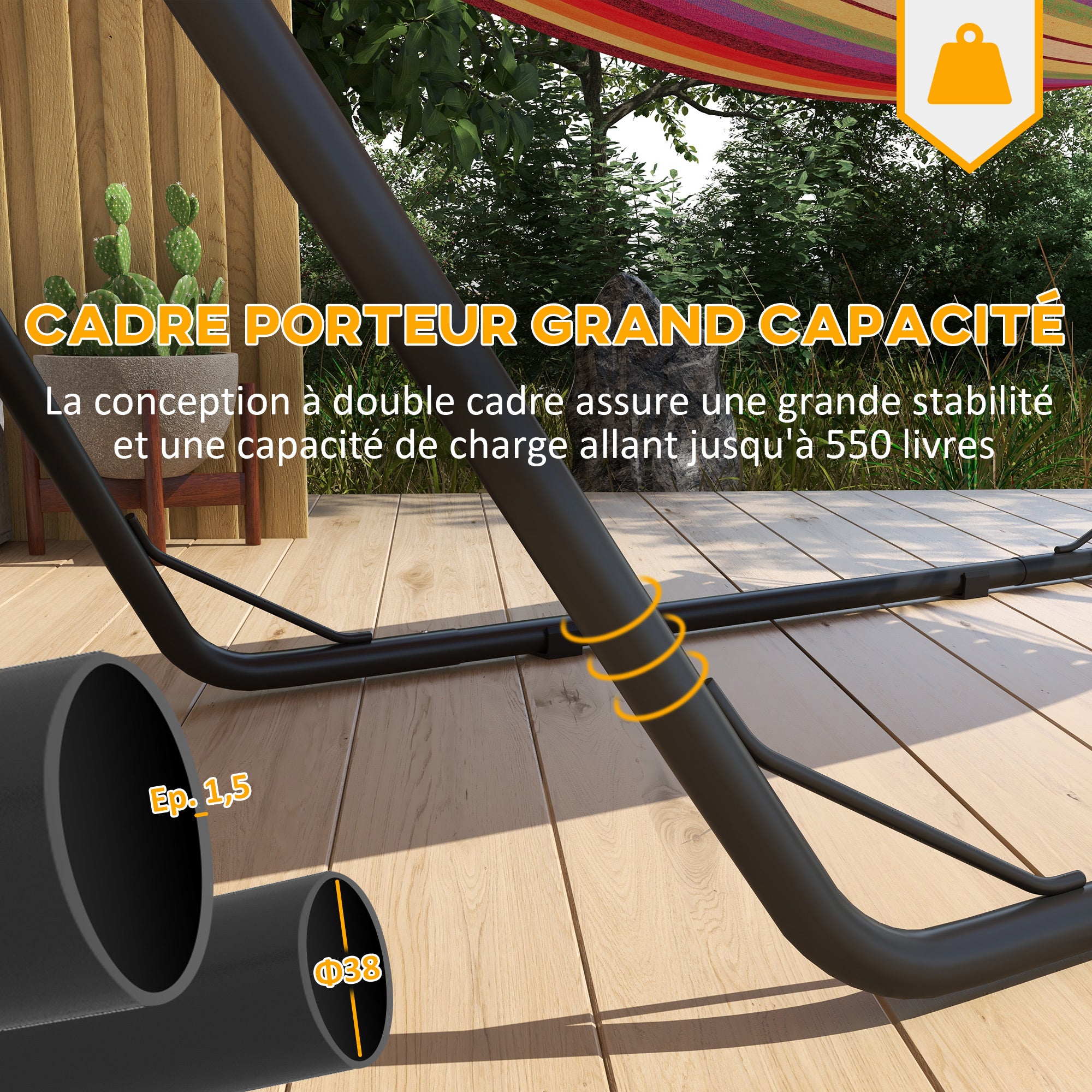 2-Person Hammock Stand — Adjustable Portable Metal Frame, Weather-Resistant, Fits 9–14.1 ft Hammocks, 551 lb Capacity, Black