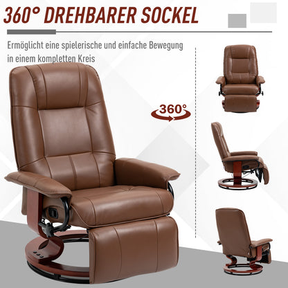Recliner Chair Swivel TV Armchair with Reclining Function, Footrest, Recliner with Armrest, Wooden Legs for Living Room, Bedroom, Faux Leather, Brown