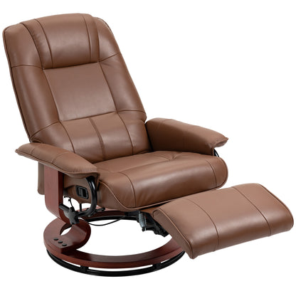 Recliner Chair Swivel TV Armchair with Reclining Function, Footrest, Recliner with Armrest, Wooden Legs for Living Room, Bedroom, Faux Leather, Brown