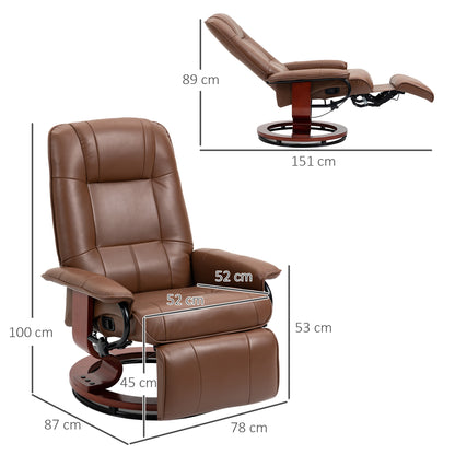 Recliner Chair Swivel TV Armchair with Reclining Function, Footrest, Recliner with Armrest, Wooden Legs for Living Room, Bedroom, Faux Leather, Brown