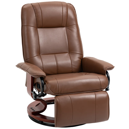 Recliner Chair Swivel TV Armchair with Reclining Function, Footrest, Recliner with Armrest, Wooden Legs for Living Room, Bedroom, Faux Leather, Brown