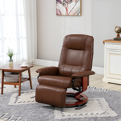 Recliner Chair Swivel TV Armchair with Reclining Function, Footrest, Recliner with Armrest, Wooden Legs for Living Room, Bedroom, Faux Leather, Brown