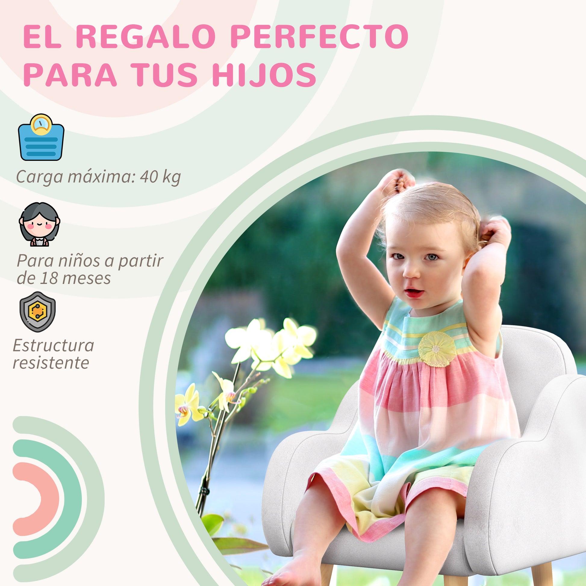ZONEKIZ Children's Armchair Infant Armchair Cloud Design with Super Soft Touch and 4 Legs for Children 18-36 Months Load 88 lbs 18.1x20x21.7 inches White