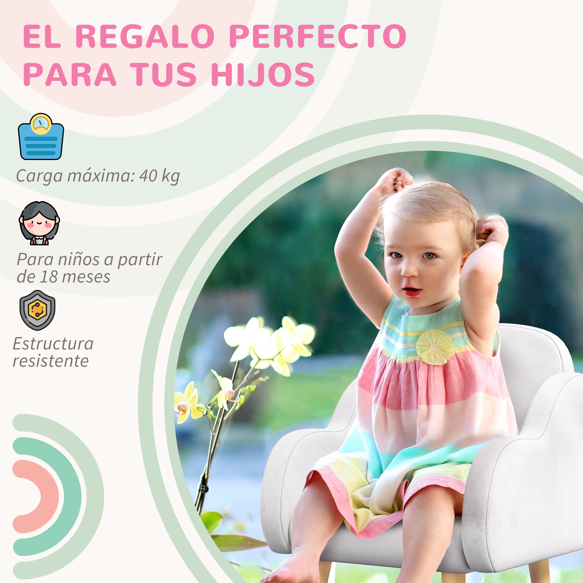 ZONEKIZ Children's Armchair Infant Armchair Cloud Design with Super Soft Touch and 4 Legs for Children 18-36 Months Load 88 lbs 18.1x20x21.7 inches White