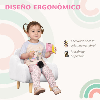 ZONEKIZ Children's Armchair Infant Armchair Cloud Design with Super Soft Touch and 4 Legs for Children 18-36 Months Load 88 lbs 18.1x20x21.7 inches White