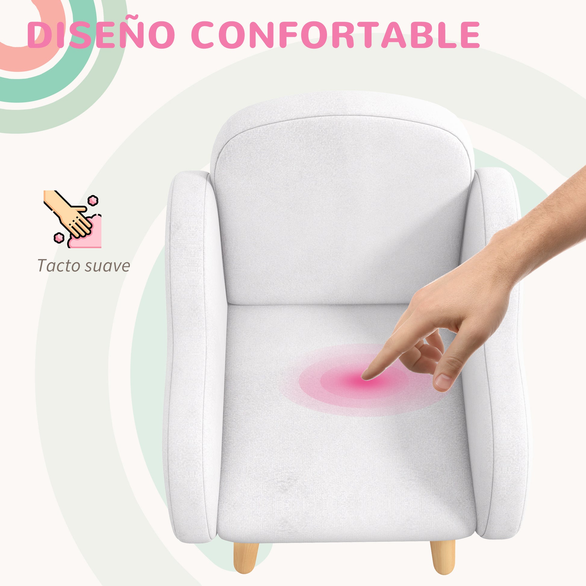 ZONEKIZ Children's Armchair Infant Armchair Cloud Design with Super Soft Touch and 4 Legs for Children 18-36 Months Load 88 lbs 18.1x20x21.7 inches White