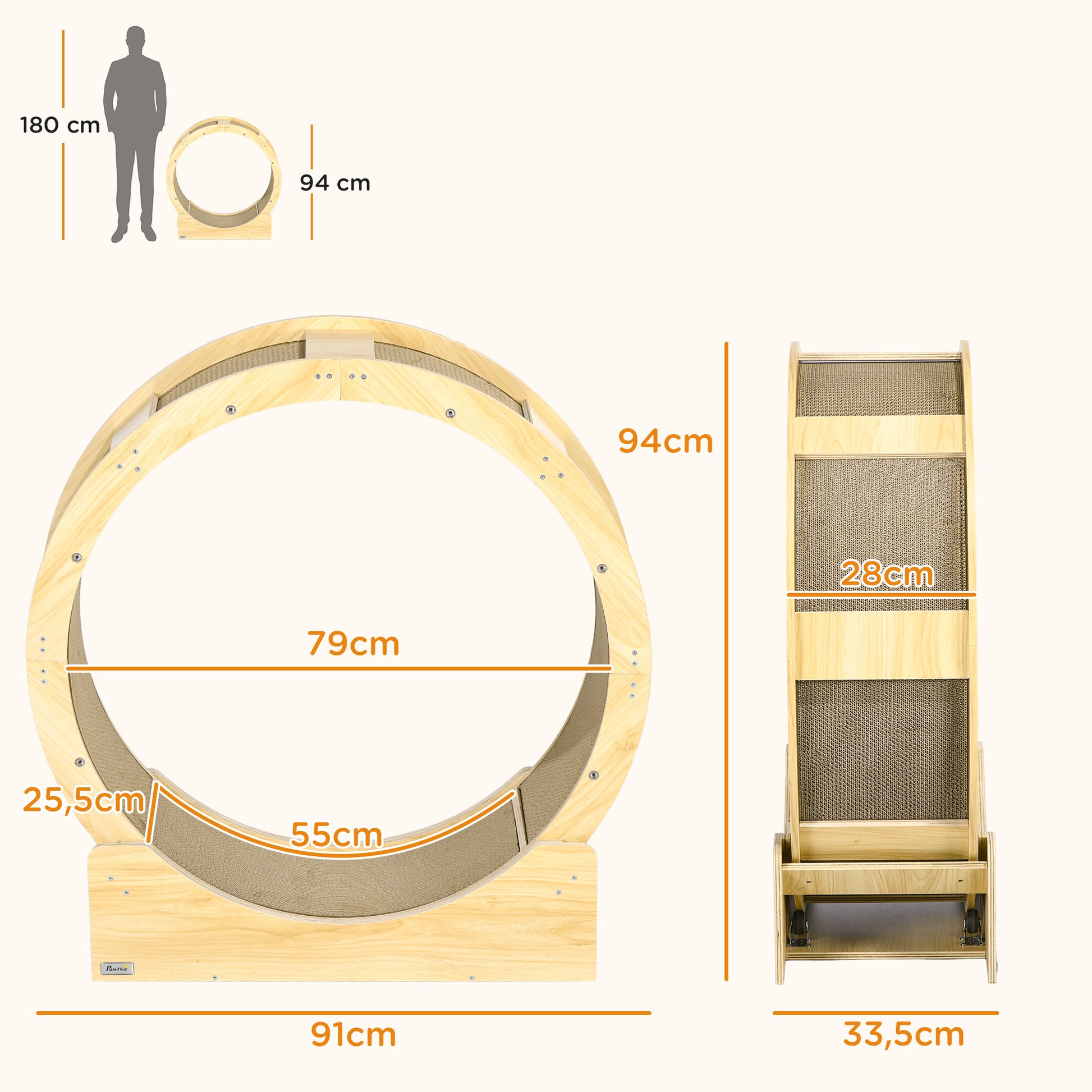 Cat Exercise Wheel 91cm Diameter Cat Wheel with Brake Track Scratching Board, Cat Wheel Treadmill for Weight Loss & Health, Oak