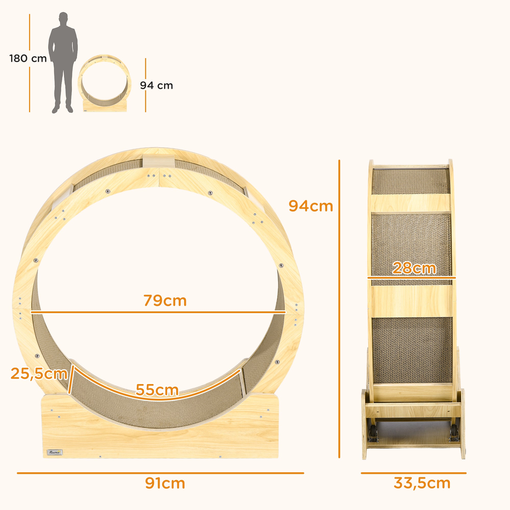 Cat Exercise Wheel 91cm Diameter Cat Wheel with Brake Track Scratching Board, Cat Wheel Treadmill for Weight Loss & Health, Oak