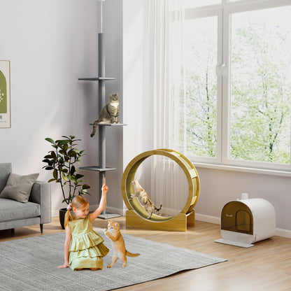 Cat Exercise Wheel 91cm Diameter Cat Wheel with Brake Track Scratching Board, Cat Wheel Treadmill for Weight Loss & Health, Oak