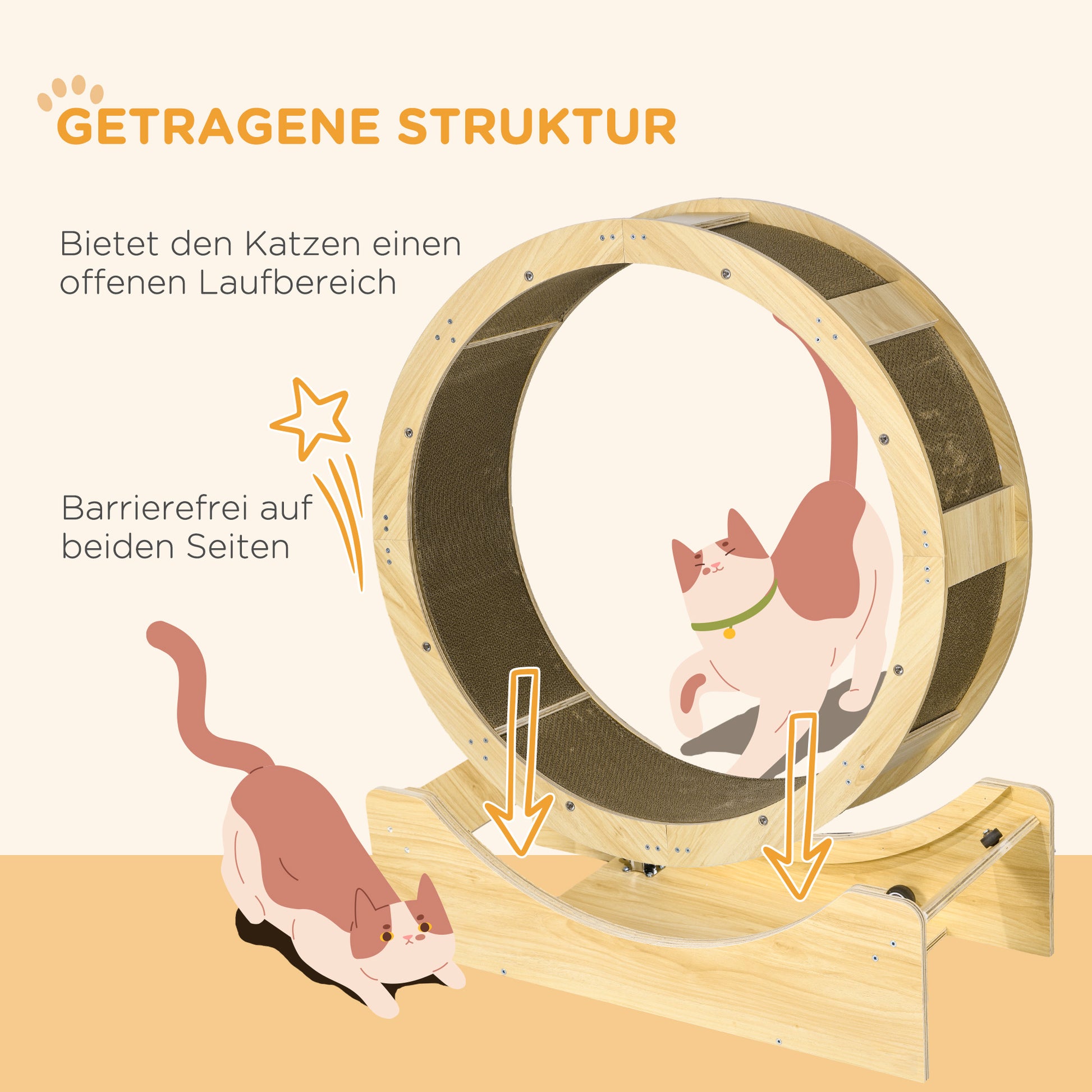 Cat Exercise Wheel 91cm Diameter Cat Wheel with Brake Track Scratching Board, Cat Wheel Treadmill for Weight Loss & Health, Oak
