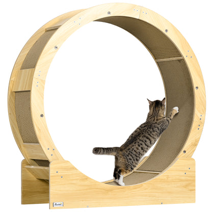 Cat Exercise Wheel 91cm Diameter Cat Wheel with Brake Track Scratching Board, Cat Wheel Treadmill for Weight Loss & Health, Oak