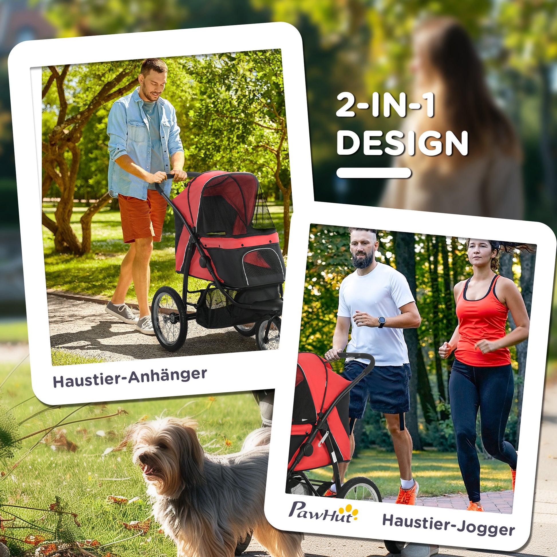 Dog Buggy Foldable Dog & Cat Stroller up to 20 kg Cat Buggy with All-Terrain Rubber Wheels Cushion Mesh Windows Doors Cat Stroller with Storage Basket Buggy Red