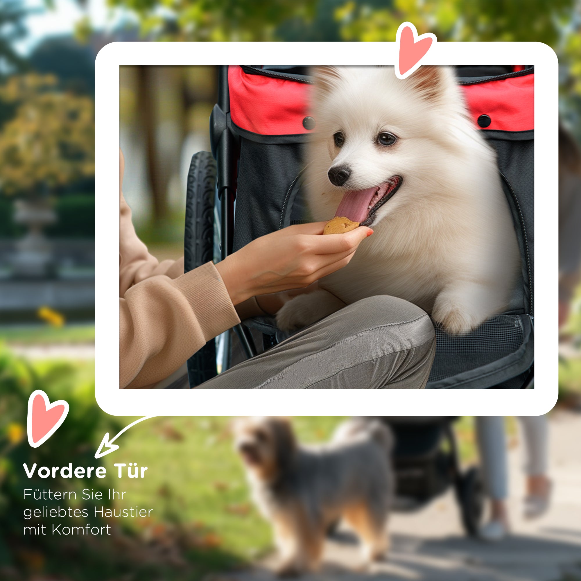Dog Buggy Foldable Dog & Cat Stroller up to 20 kg Cat Buggy with All-Terrain Rubber Wheels Cushion Mesh Windows Doors Cat Stroller with Storage Basket Buggy Red