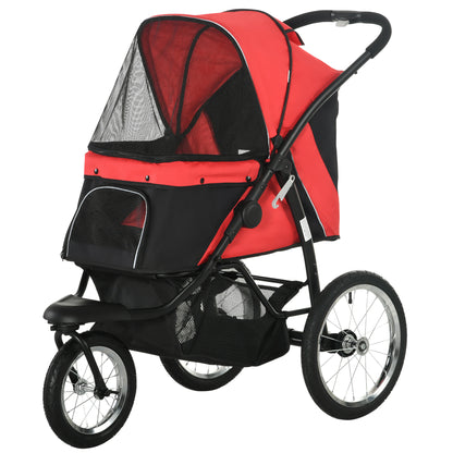 Dog Buggy Foldable Dog & Cat Stroller up to 20 kg Cat Buggy with All-Terrain Rubber Wheels Cushion Mesh Windows Doors Cat Stroller with Storage Basket Buggy Red