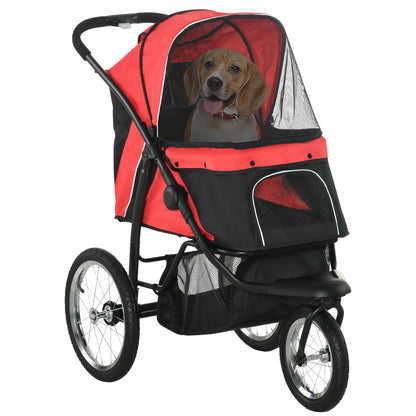 Dog Buggy Foldable Dog & Cat Stroller up to 20 kg Cat Buggy with All-Terrain Rubber Wheels Cushion Mesh Windows Doors Cat Stroller with Storage Basket Buggy Red