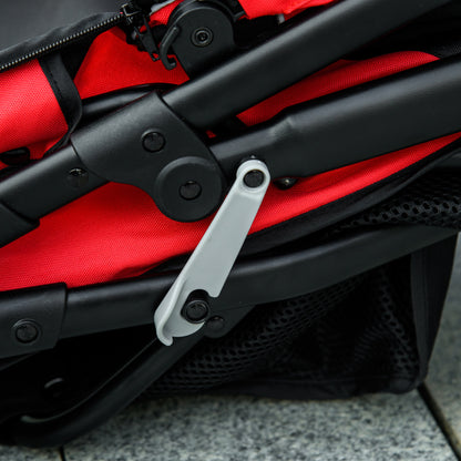 Dog Buggy Foldable Dog & Cat Stroller up to 20 kg Cat Buggy with All-Terrain Rubber Wheels Cushion Mesh Windows Doors Cat Stroller with Storage Basket Buggy Red