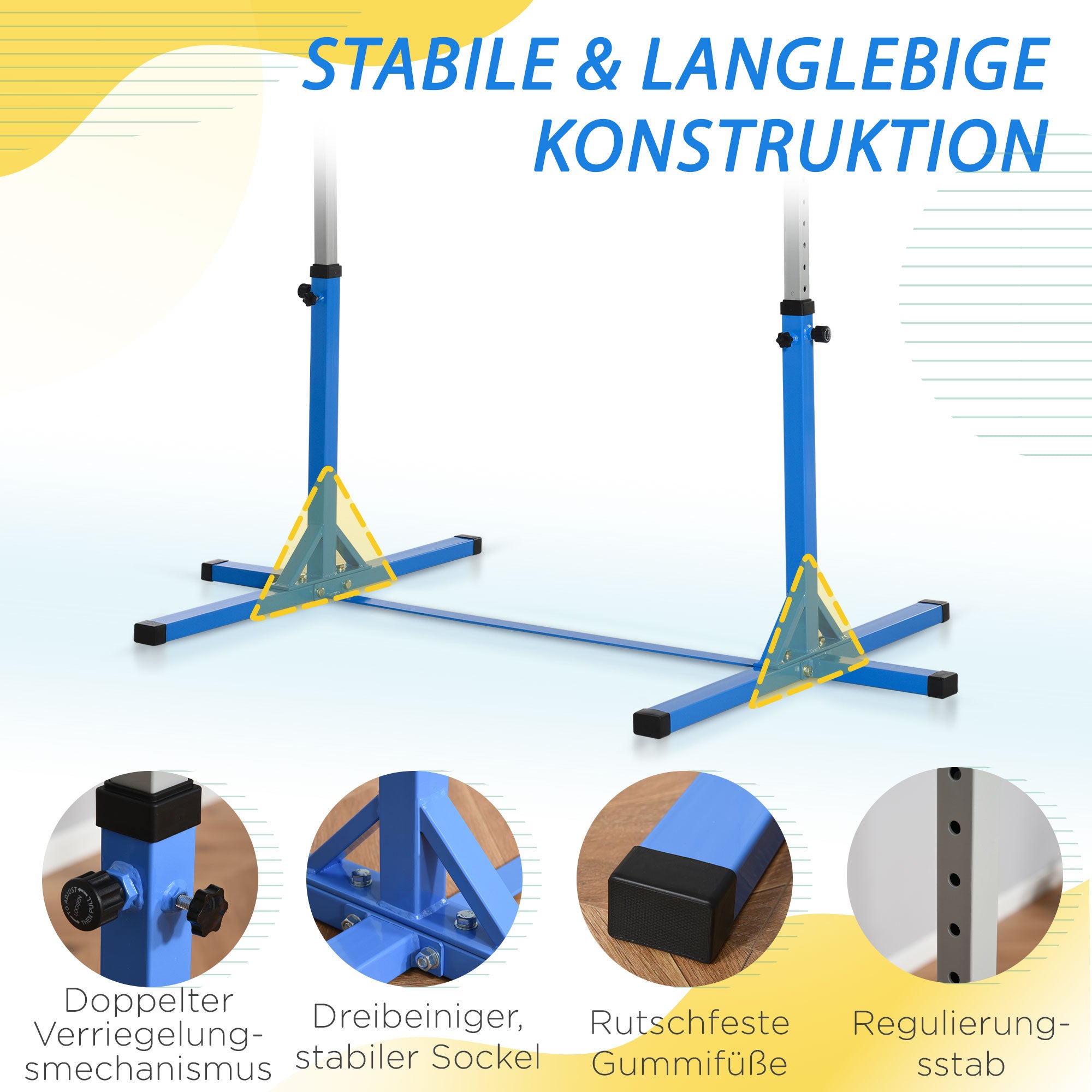 Gymnastics Horizontal Bar, 13-step height-adjustable horizontal bar, wooden horizontal bar with stable steel construction up to 75 kg load capacity, for children aged 3 and above, indoor, outdoor, blue
