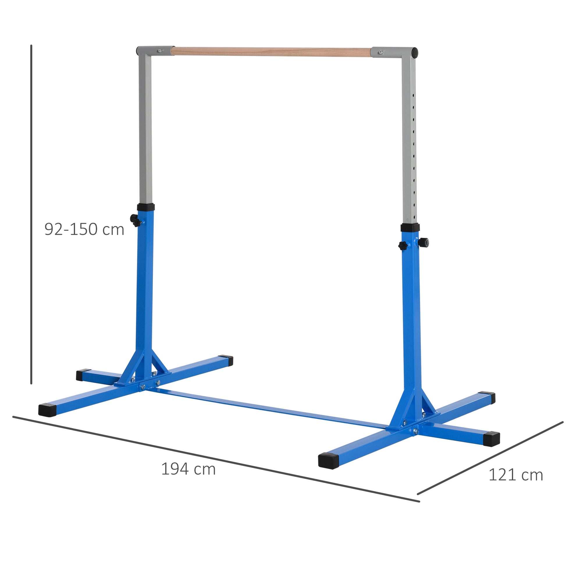 Gymnastics Horizontal Bar, 13-step height-adjustable horizontal bar, wooden horizontal bar with stable steel construction up to 75 kg load capacity, for children aged 3 and above, indoor, outdoor, blue