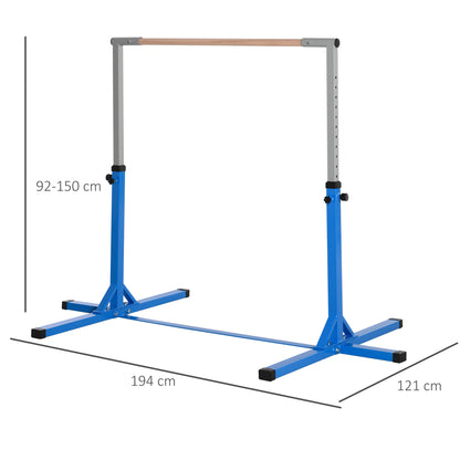 Gymnastics Horizontal Bar, 13-step height-adjustable horizontal bar, wooden horizontal bar with stable steel construction up to 75 kg load capacity, for children aged 3 and above, indoor, outdoor, blue