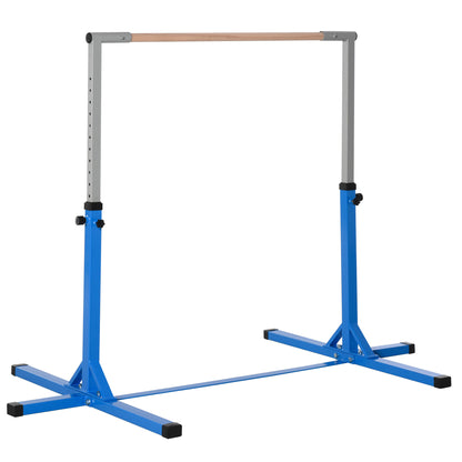 Gymnastics Horizontal Bar, 13-step height-adjustable horizontal bar, wooden horizontal bar with stable steel construction up to 75 kg load capacity, for children aged 3 and above, indoor, outdoor, blue