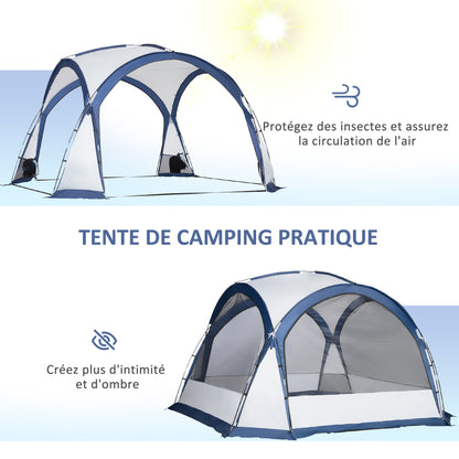 Family Dome Camping Tent for 6-8 People with 4 Zippered Mesh Doors, Removable Oxford Cloth, Hook for Lamp, Carrying Bag 350L x 350W x 230H cm - white and blue