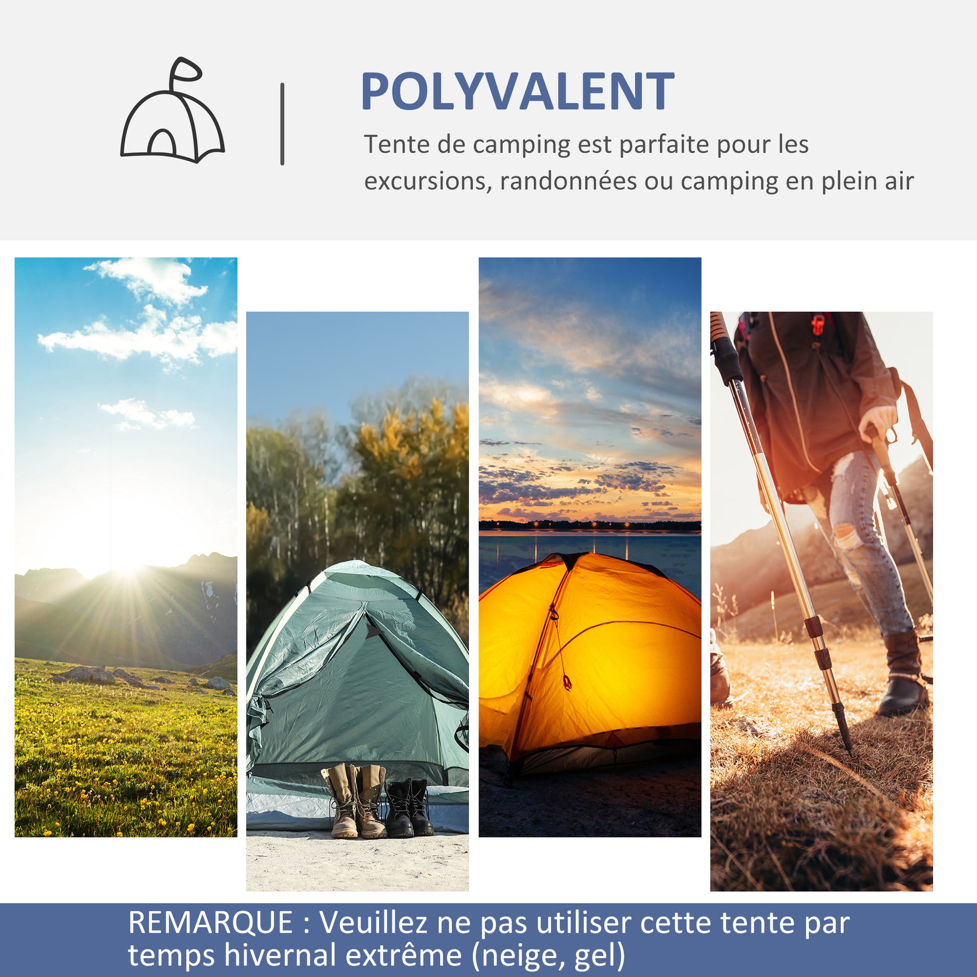 Family Dome Camping Tent for 6-8 People with 4 Zippered Mesh Doors, Removable Oxford Cloth, Hook for Lamp, Carrying Bag 350L x 350W x 230H cm - white and blue