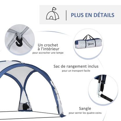 Family Dome Camping Tent for 6-8 People with 4 Zippered Mesh Doors, Removable Oxford Cloth, Hook for Lamp, Carrying Bag 350L x 350W x 230H cm - white and blue