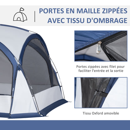 Family Dome Camping Tent for 6-8 People with 4 Zippered Mesh Doors, Removable Oxford Cloth, Hook for Lamp, Carrying Bag 350L x 350W x 230H cm - white and blue