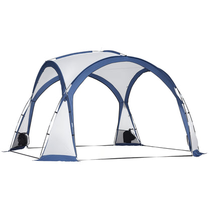 Family Dome Camping Tent for 6-8 People with 4 Zippered Mesh Doors, Removable Oxford Cloth, Hook for Lamp, Carrying Bag 350L x 350W x 230H cm - white and blue