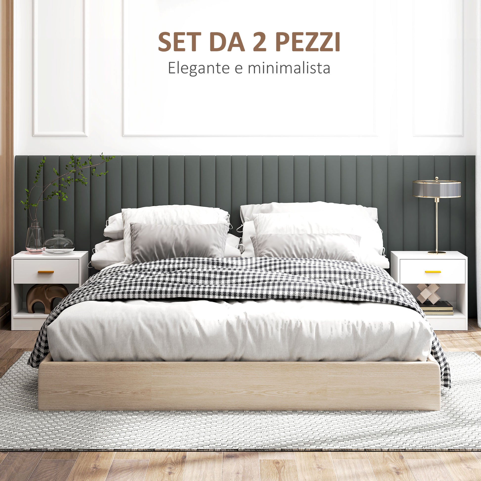 Set of 2 Modern Bedside Tables with Drawer and Open Shelf, Particle Board Bedside Tables, 39x28x41 cm, White