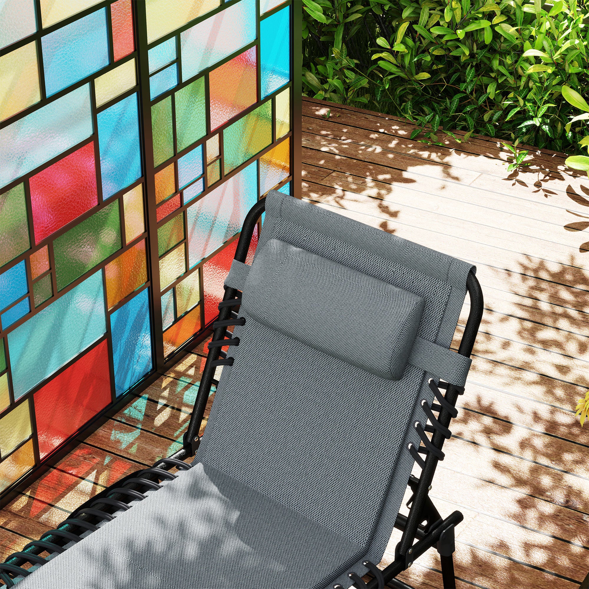 Foldable Sun Lounger Garden Lounger with Headrest Side Pocket, Padded Sun Lounger with 5-Position Adjustable Backrest, Weatherproof Camping Lounger up to 120 kg Load, for Garden Beach Dark Gray