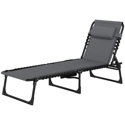 Foldable Sun Lounger Garden Lounger with Headrest Side Pocket, Padded Sun Lounger with 5-Position Adjustable Backrest, Weatherproof Camping Lounger up to 120 kg Load, for Garden Beach Dark Gray