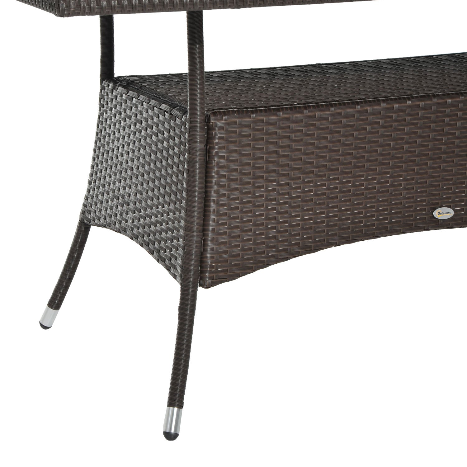 Garden Table Glass Dining Table Patio Furniture, Rattan+Safety Glass, Brown+Black, 150x85x74cm