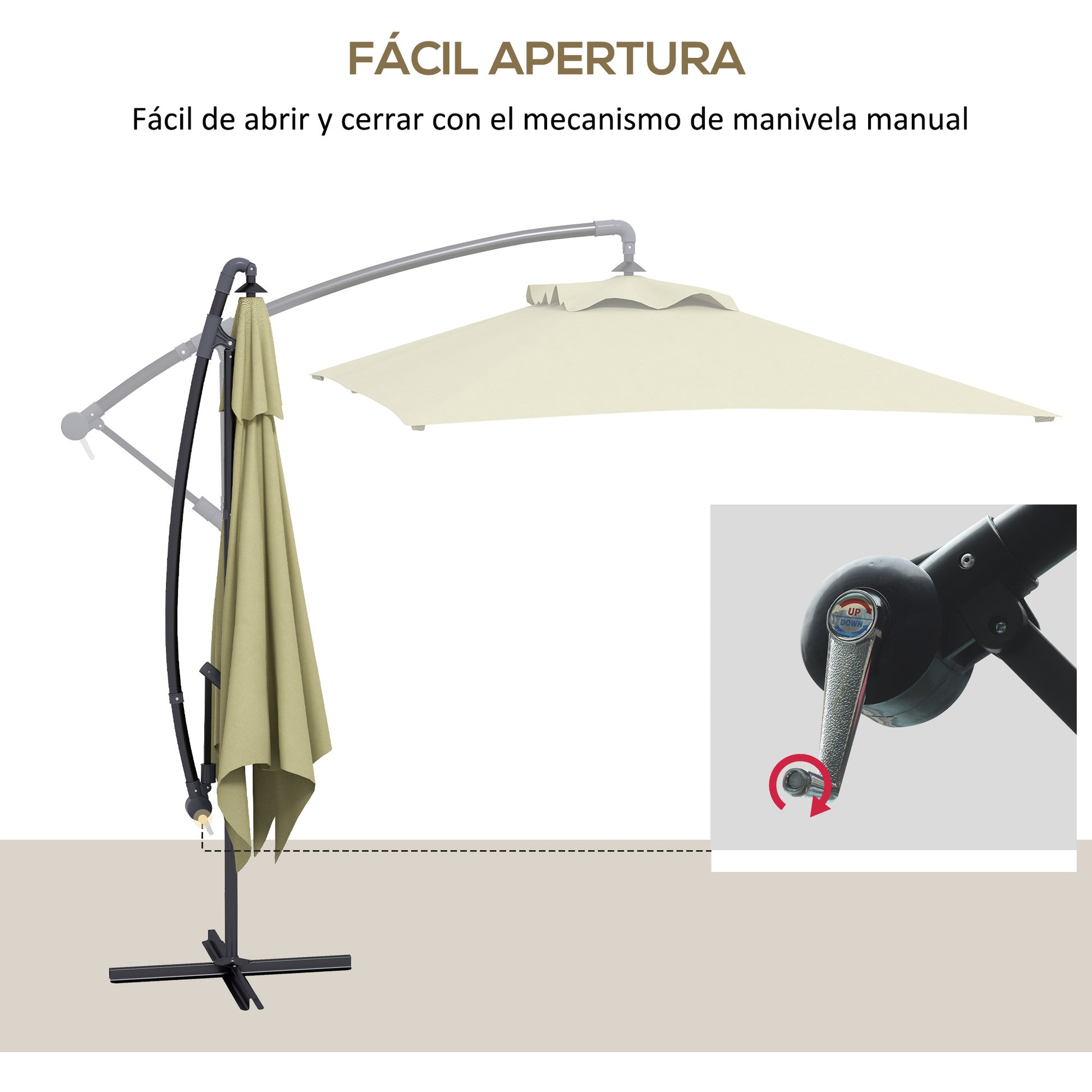 Eccentric Parasol 294x193 cm Garden Umbrella with Cross Base and Crank Waterproof UV Protection Umbrella for Terrace Patio Beige