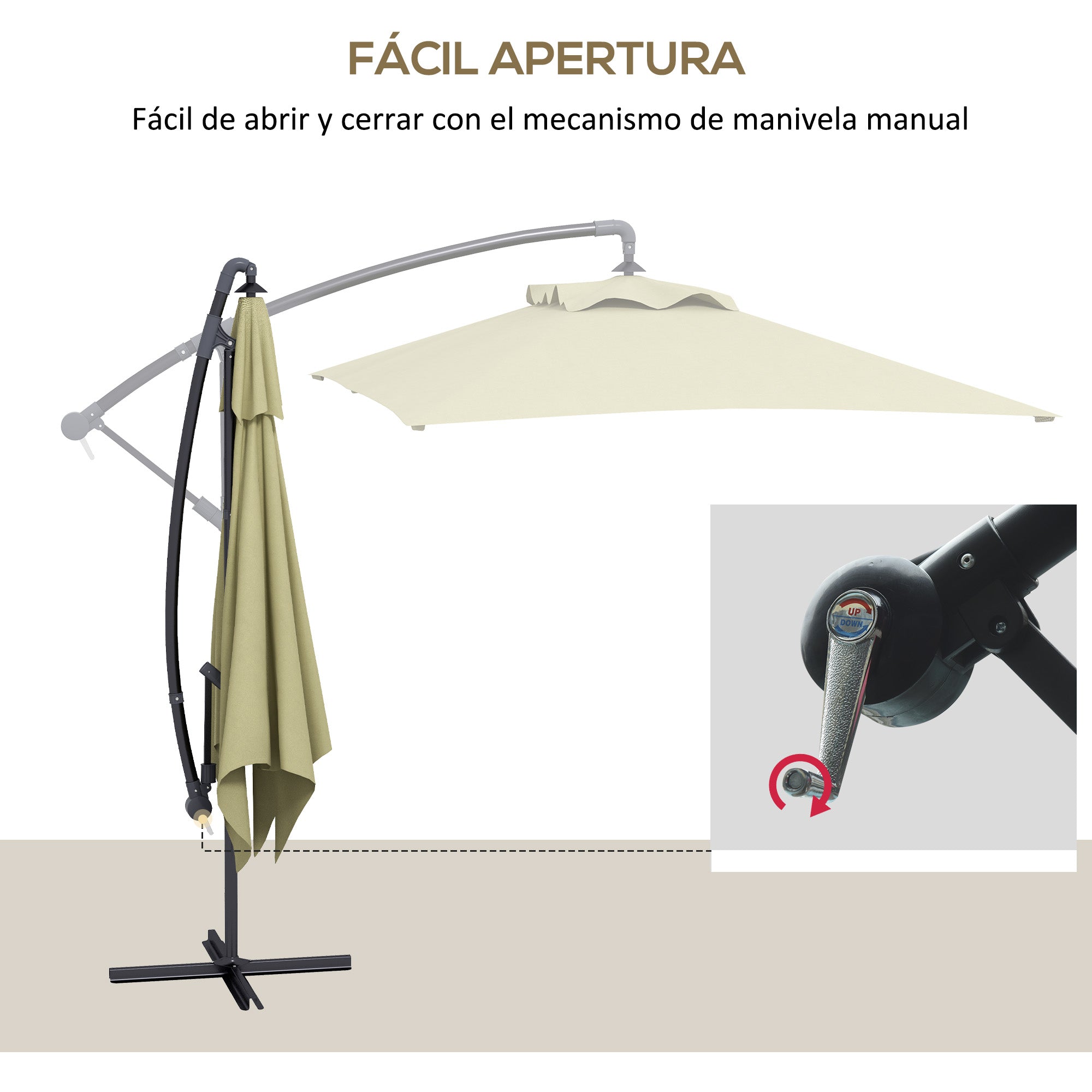 Eccentric Parasol 294x193 cm Garden Umbrella with Cross Base and Crank Waterproof UV Protection Umbrella for Terrace Patio Beige