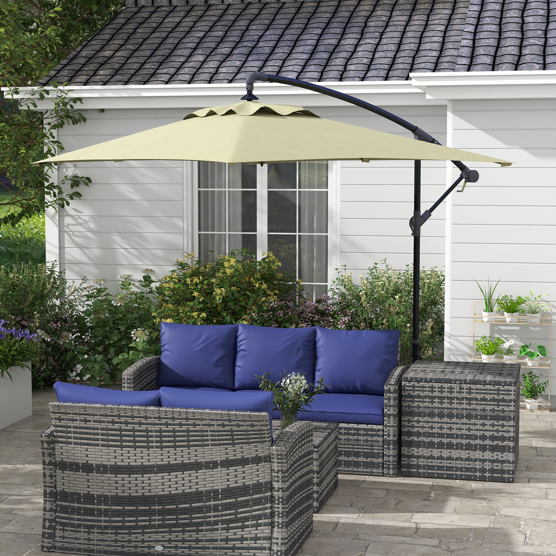 Eccentric Parasol 294x193 cm Garden Umbrella with Cross Base and Crank Waterproof UV Protection Umbrella for Terrace Patio Beige