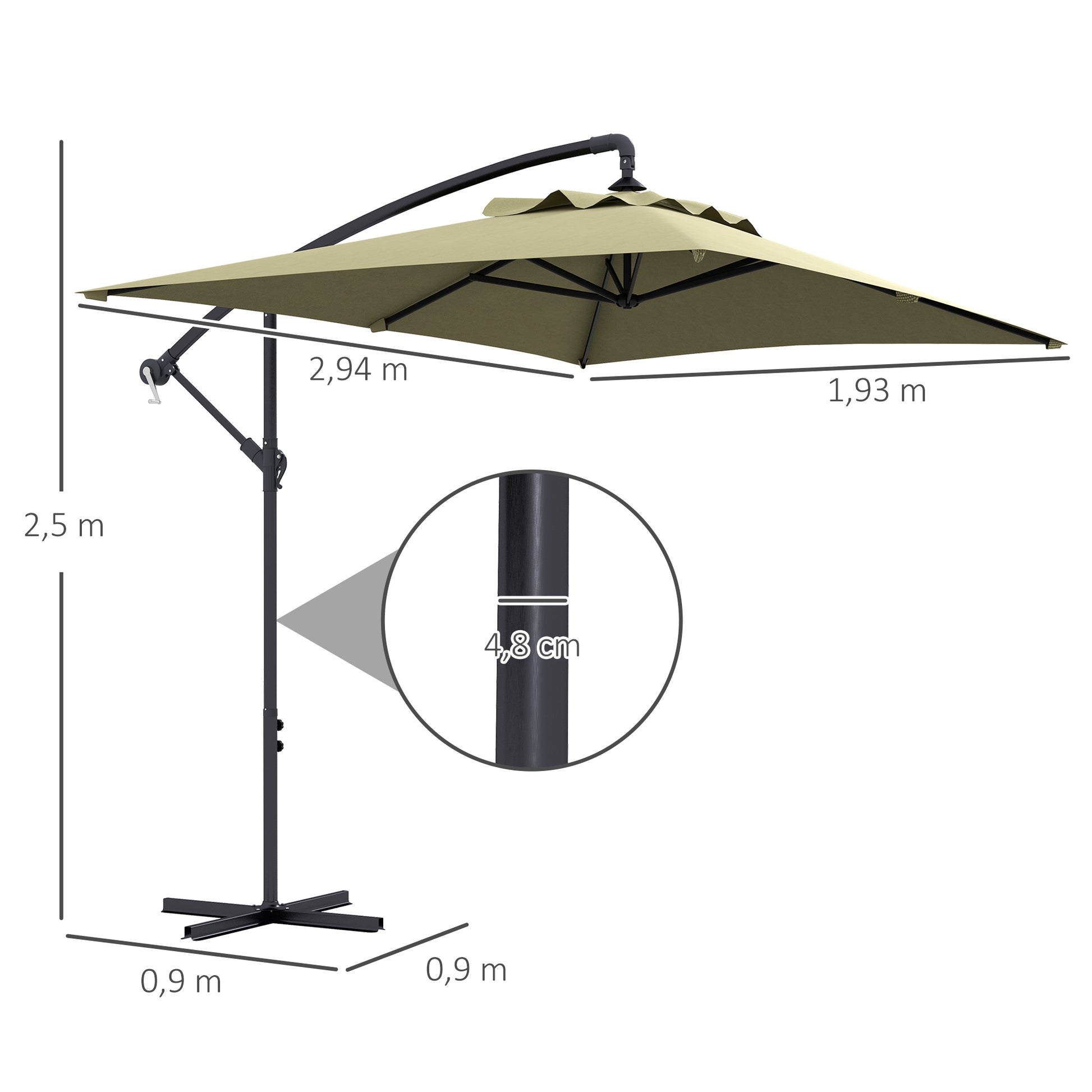 Eccentric Parasol 294x193 cm Garden Umbrella with Cross Base and Crank Waterproof UV Protection Umbrella for Terrace Patio Beige