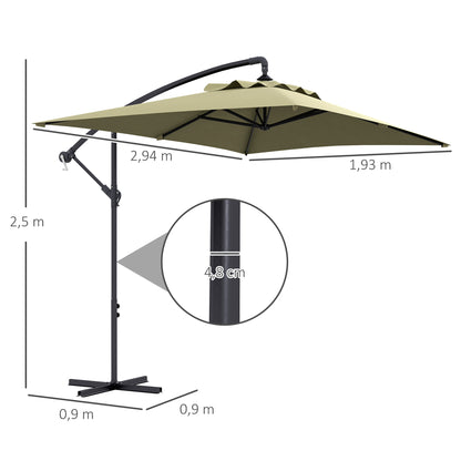 Eccentric Parasol 294x193 cm Garden Umbrella with Cross Base and Crank Waterproof UV Protection Umbrella for Terrace Patio Beige