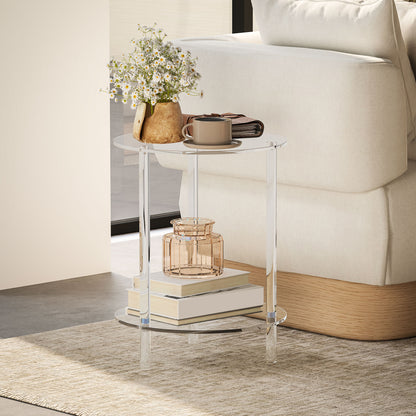 Round Low Coffee Table with 2 Levels for Interiors, Acrylic Sofa Table, Ø40x50 cm, Transparent