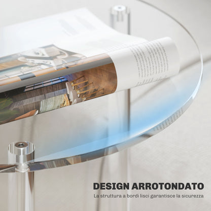 Round Low Coffee Table with 2 Levels for Interiors, Acrylic Sofa Table, Ø40x50 cm, Transparent