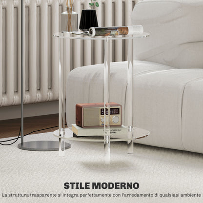 Round Low Coffee Table with 2 Levels for Interiors, Acrylic Sofa Table, Ø40x50 cm, Transparent