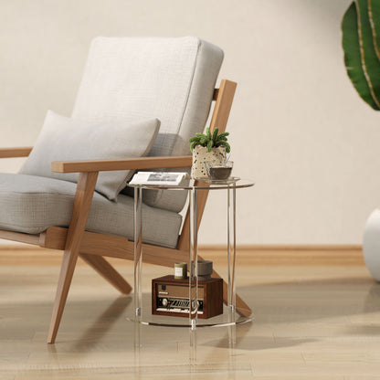 Round Low Coffee Table with 2 Levels for Interiors, Acrylic Sofa Table, Ø40x50 cm, Transparent